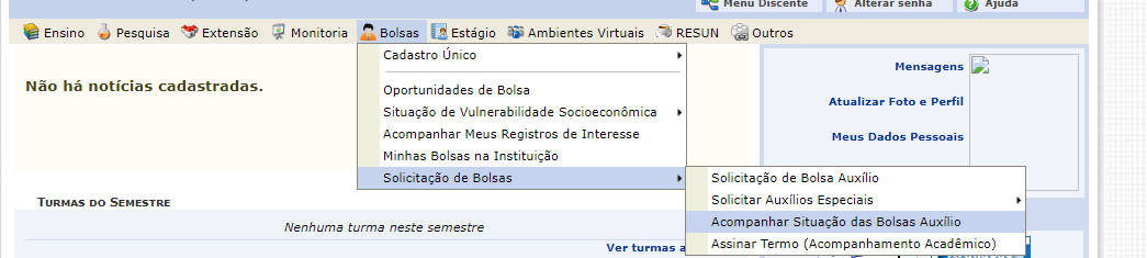 caminho para a assinatura do termo de compromisso (graduação)