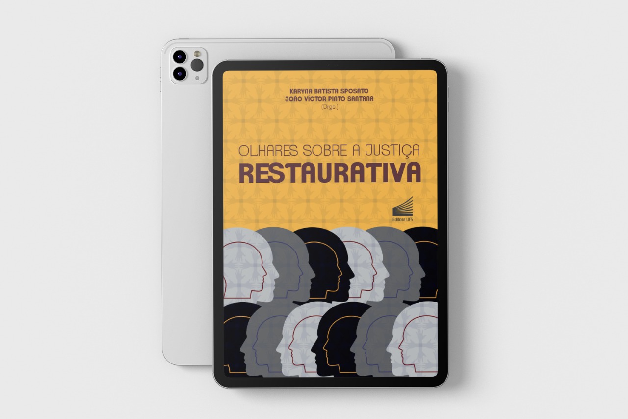 Obra traz uma dupla abordagem do tema, tratando da justiça restaurativa e política criminal, e da justiça restaurativa aplicada à justiça juvenil (capa e projeto gráfico: Jeane	de	Santana/Editora UFS)