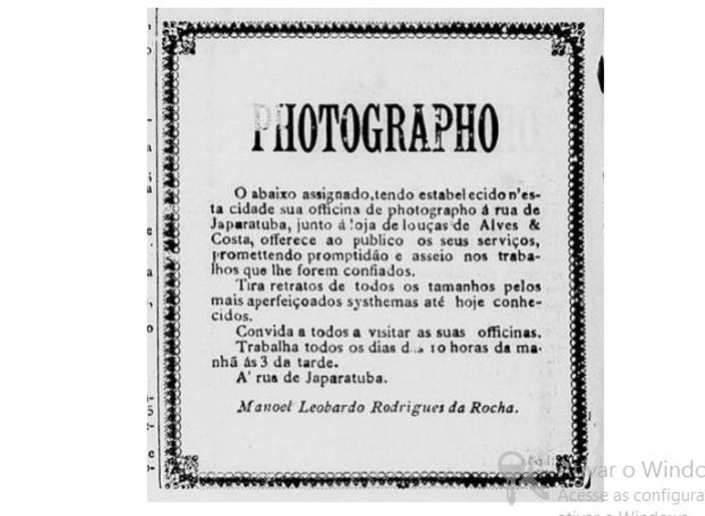 Anúncio de fotógrafo itinerante na Gazeta de Sergipe, em 1890 . Foto: Reprodução/Cândida Oliveira